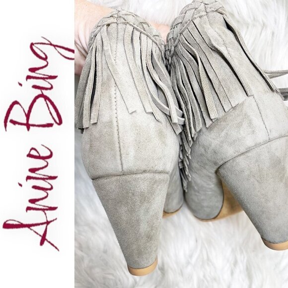 ANINE BING Irmelin Gray Suede Fringe Ankle Bootie, Size 37 - Picture 6 of 10